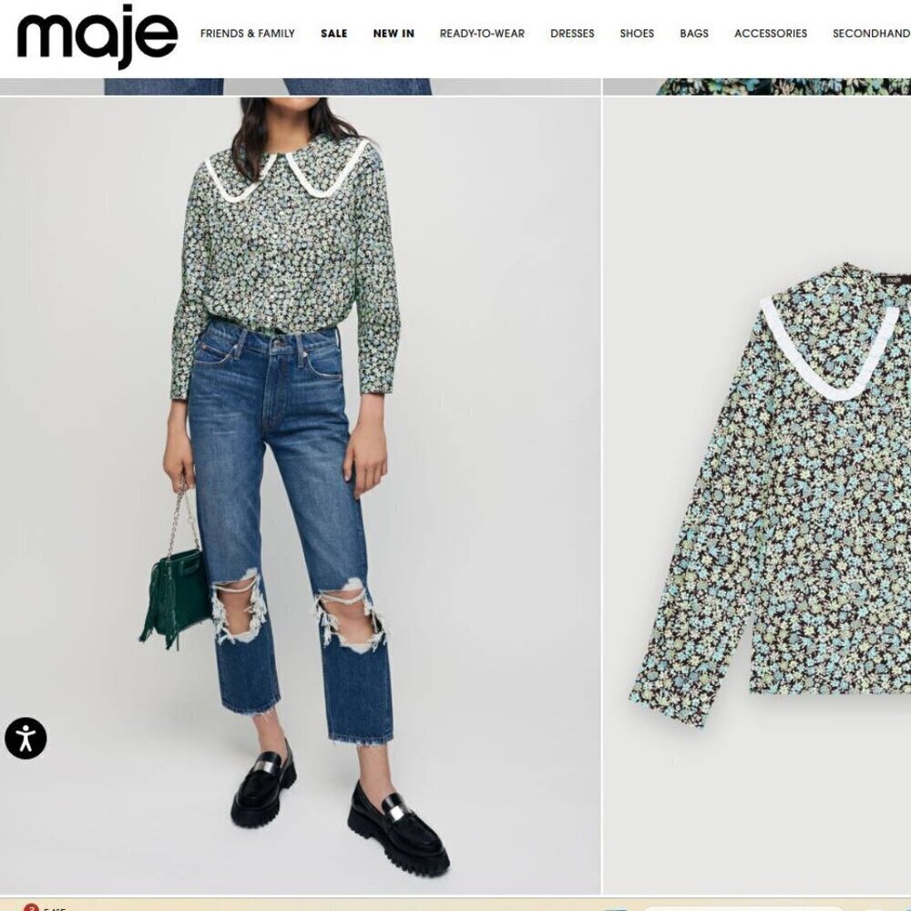 Maje Petal Collar Floral Blouse Size 2 US S